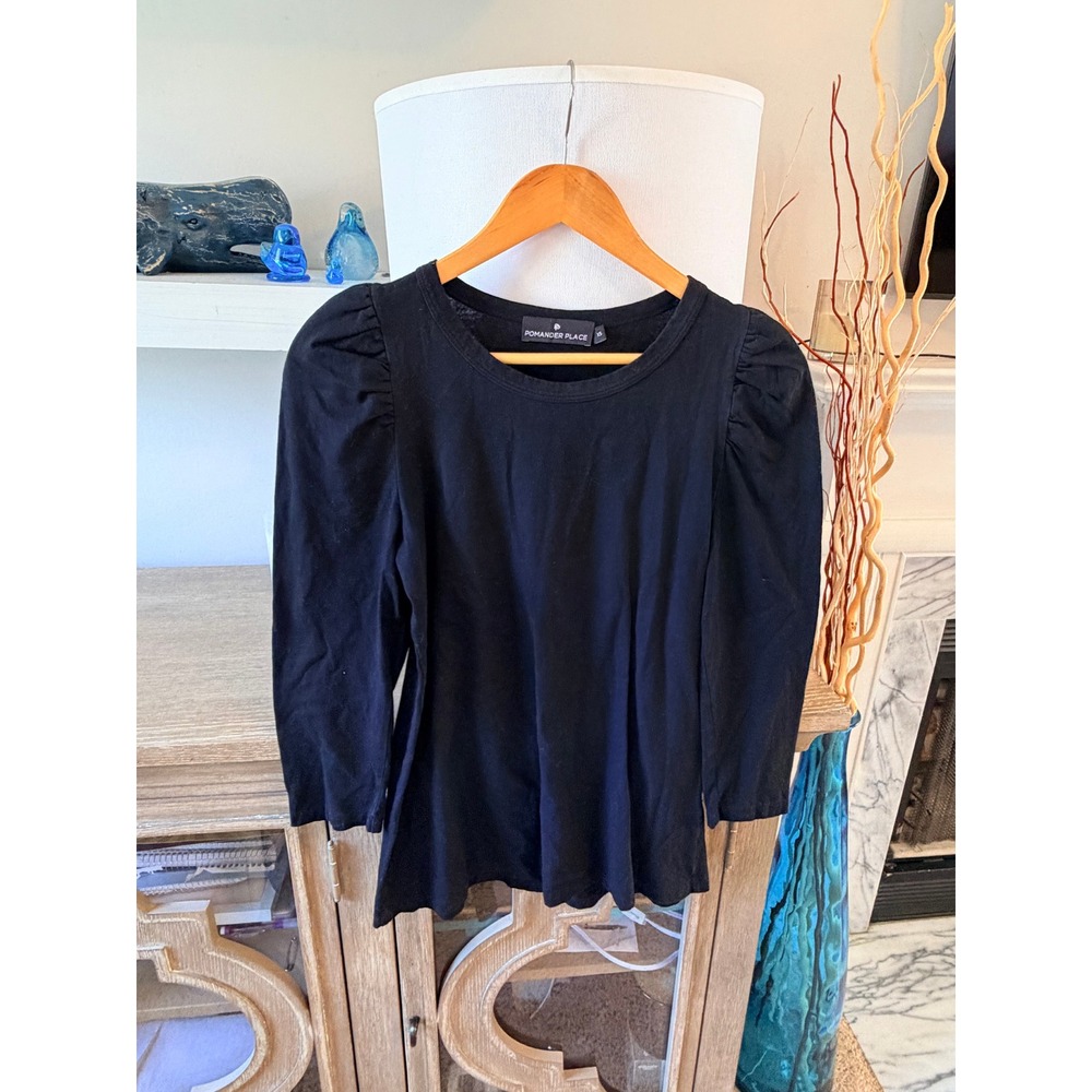 Pomander Place Puff Sleeve‎ Top Women Black XS